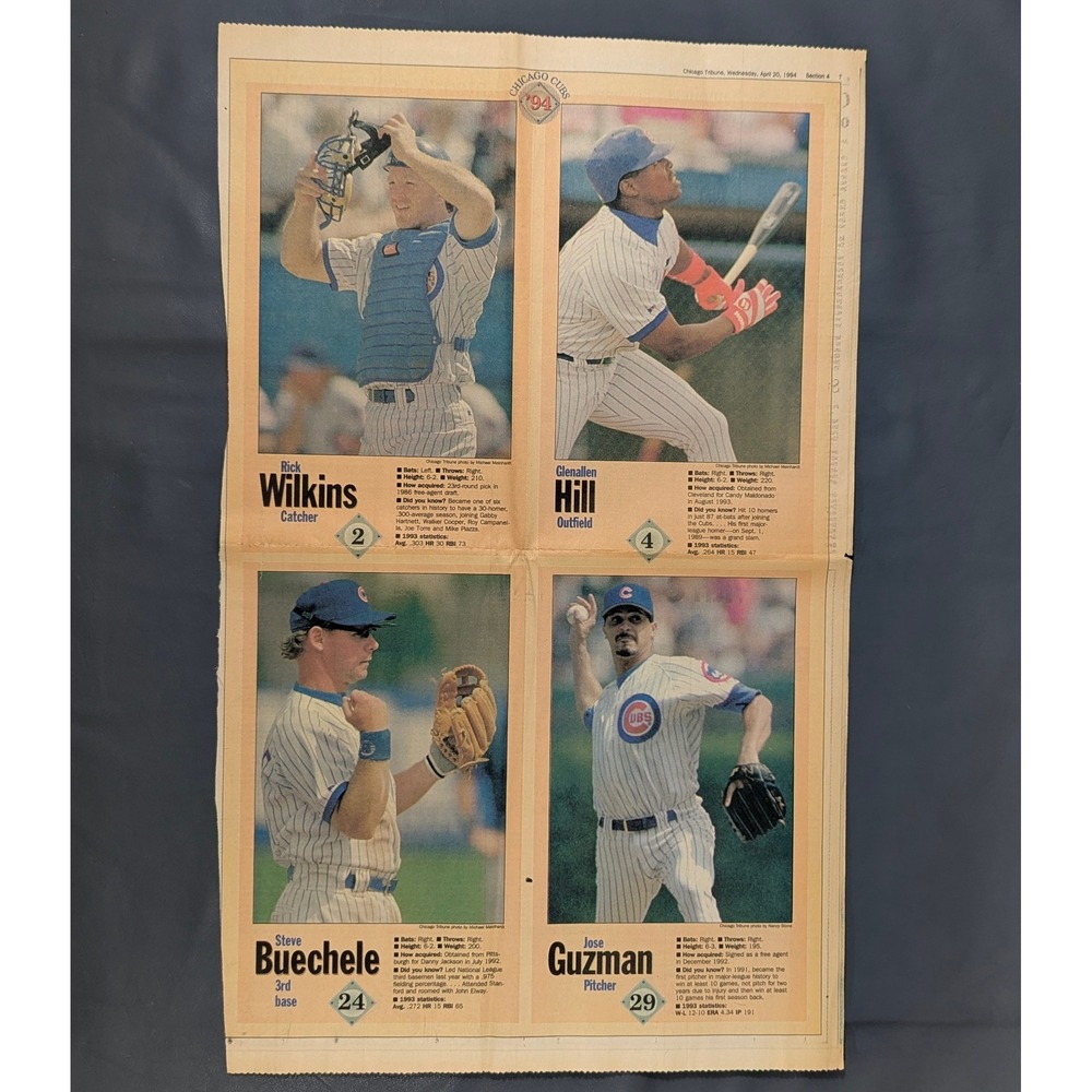 1994 Chicago Tribune Cubs Newspaper Rick Wilkins Glenallen Hill Steve Buechele
